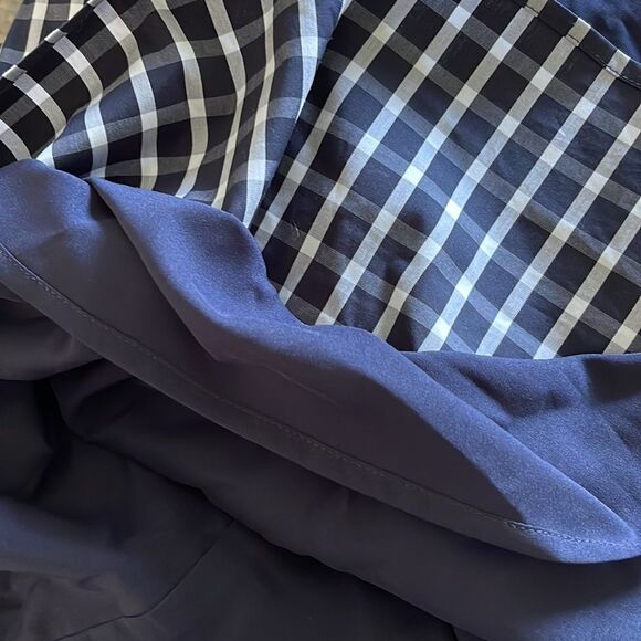 1901 Sleeveless Navy Buffalo Plaid Sleeveless Scalloped Top Blouse Small NWOT - Picture 7 of 10